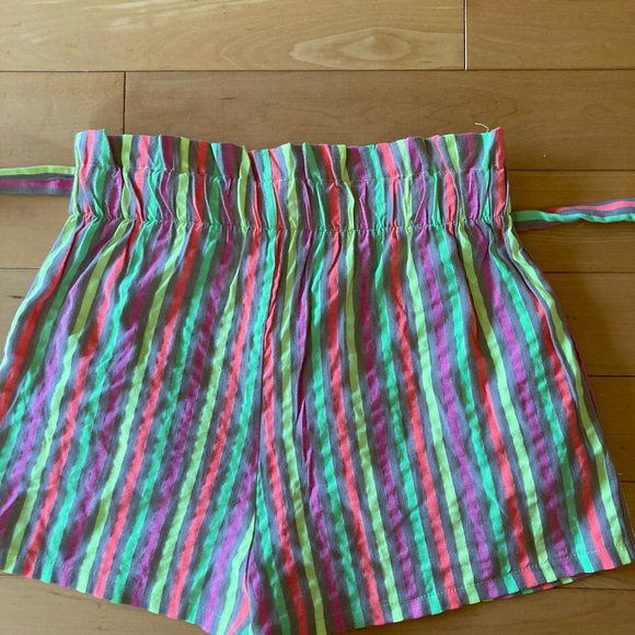 Neon Striped Paper Bag Polyester Blend Shorts Womens Size XS - Picture 8 of 8